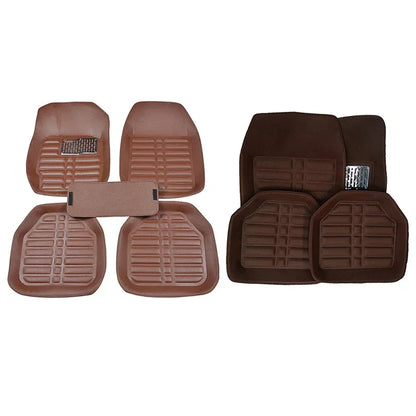 Universal PU Leather Car Floor Mats - 5-Piece Full Set Anti-Slip Vehicle Foot Rugs All-Weather Protection Fits Duster Tool Amagi