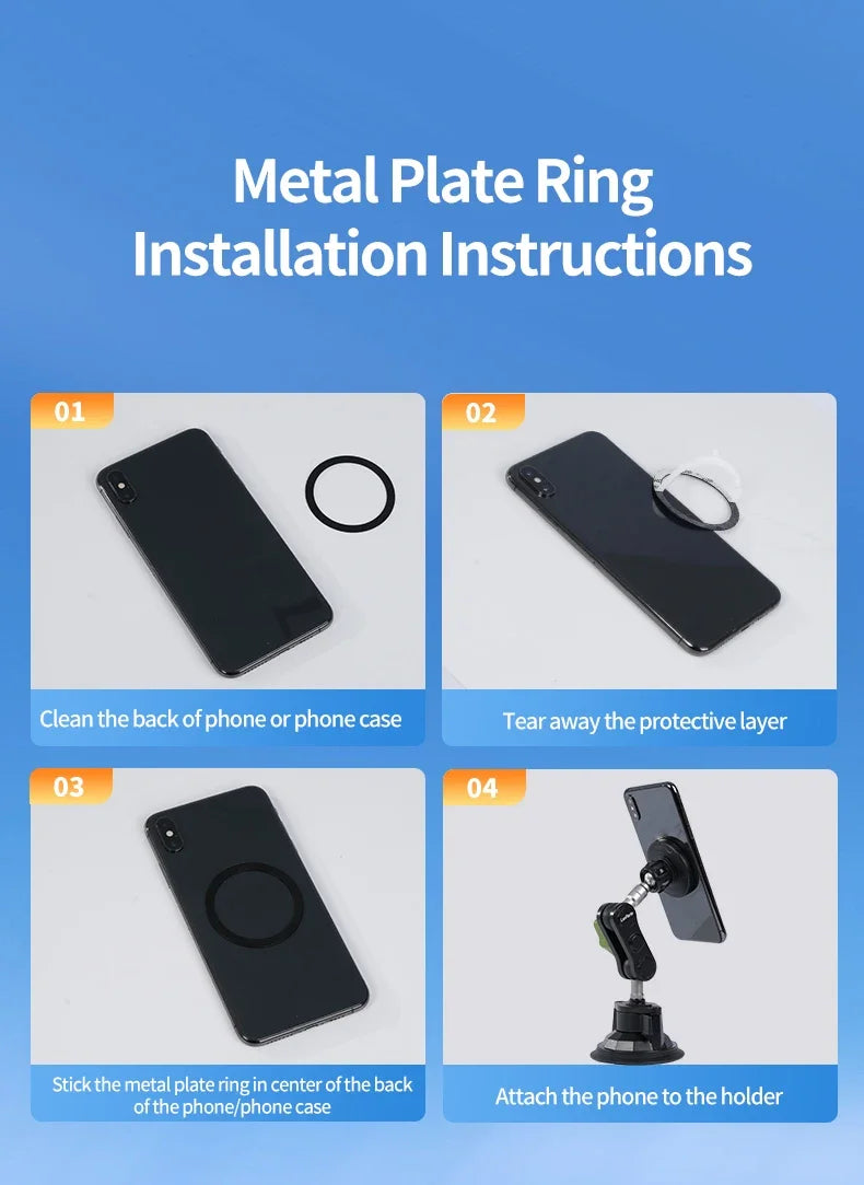 Car Phone Holder Magnetic Mount Strong Sticky Adhesive Suction Cup Dashboard 360 Rotating Anti-Shake for Iphone 16 15 14 13