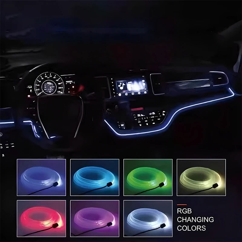 RGB Car Interior LED Light Strip Ambient Neon Invisible Light USB Fiber Optic Atmosphere Lamp Support Control Colorful