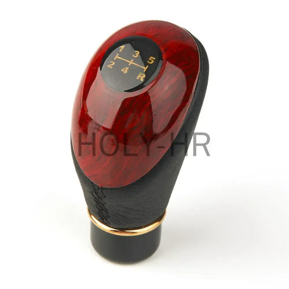 Universal shift knob, 5-speed lever, manual shift knob, car interior made of wood PU leather for cars and trucks