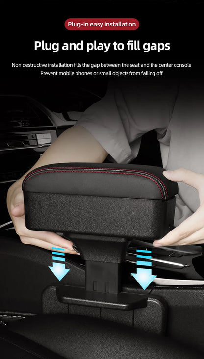 Height Adjustable Car Center Console Gap Storage Organizer with Liftable Tray Elbow Support Armrest Pad for SUV Sedan