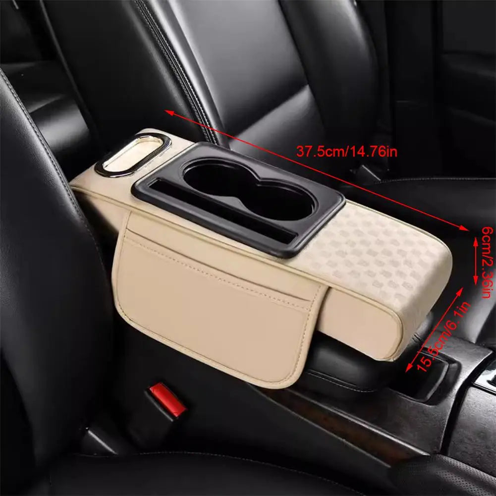 Car Center Console Height Increasing Armrest Cushion Leather Pad Cup Holder Box PU Universal Armrest Tissue with Multifunct Z1K4
