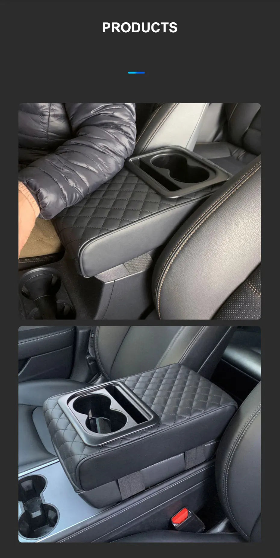 SEAMETAL Universal Car Center Console Armrest Pad PU Leather Armrest Heightening Cushion with 2 Cup Holders Storage Organizer