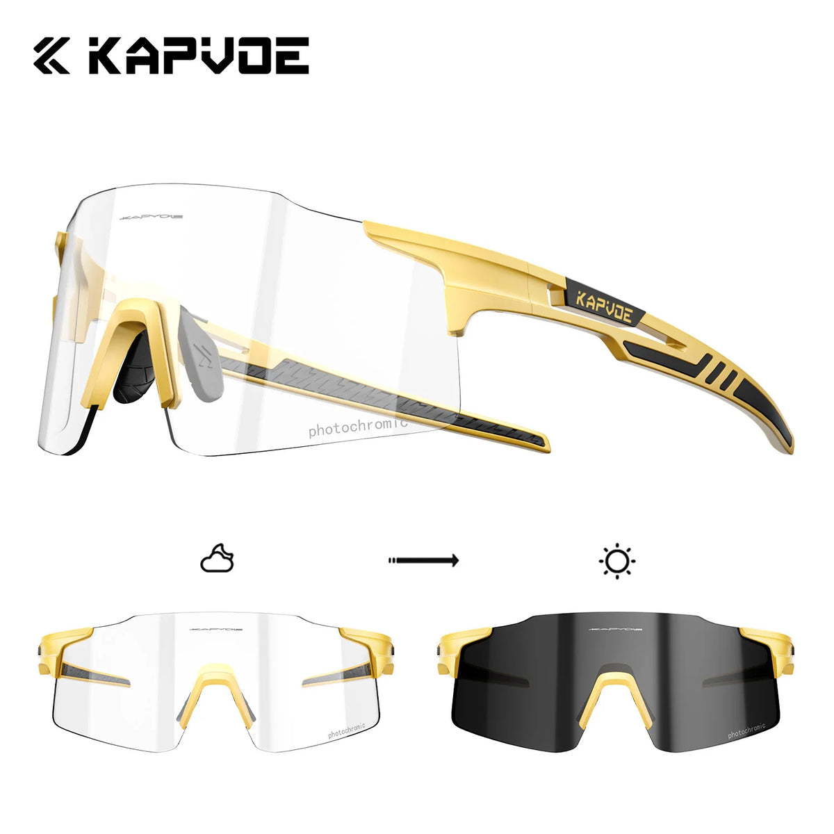 Kapvoe 2026 Photochromic Cycling Sunglasses Rimless Men Running Outdoor Sports Bike Glasses MTB Glasses Eyewear Bicycle Goggles