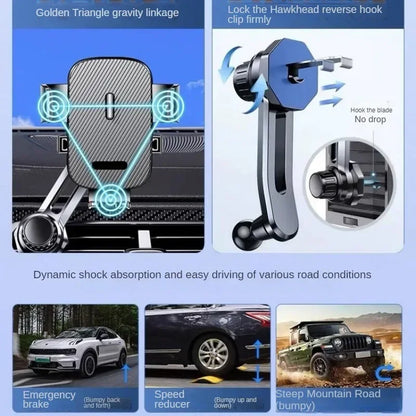 Car Phone Holder New Universal Phone Holder with Hook Clip, Automatic Locking Without Blocking Air Outlet, Car Ventilation
