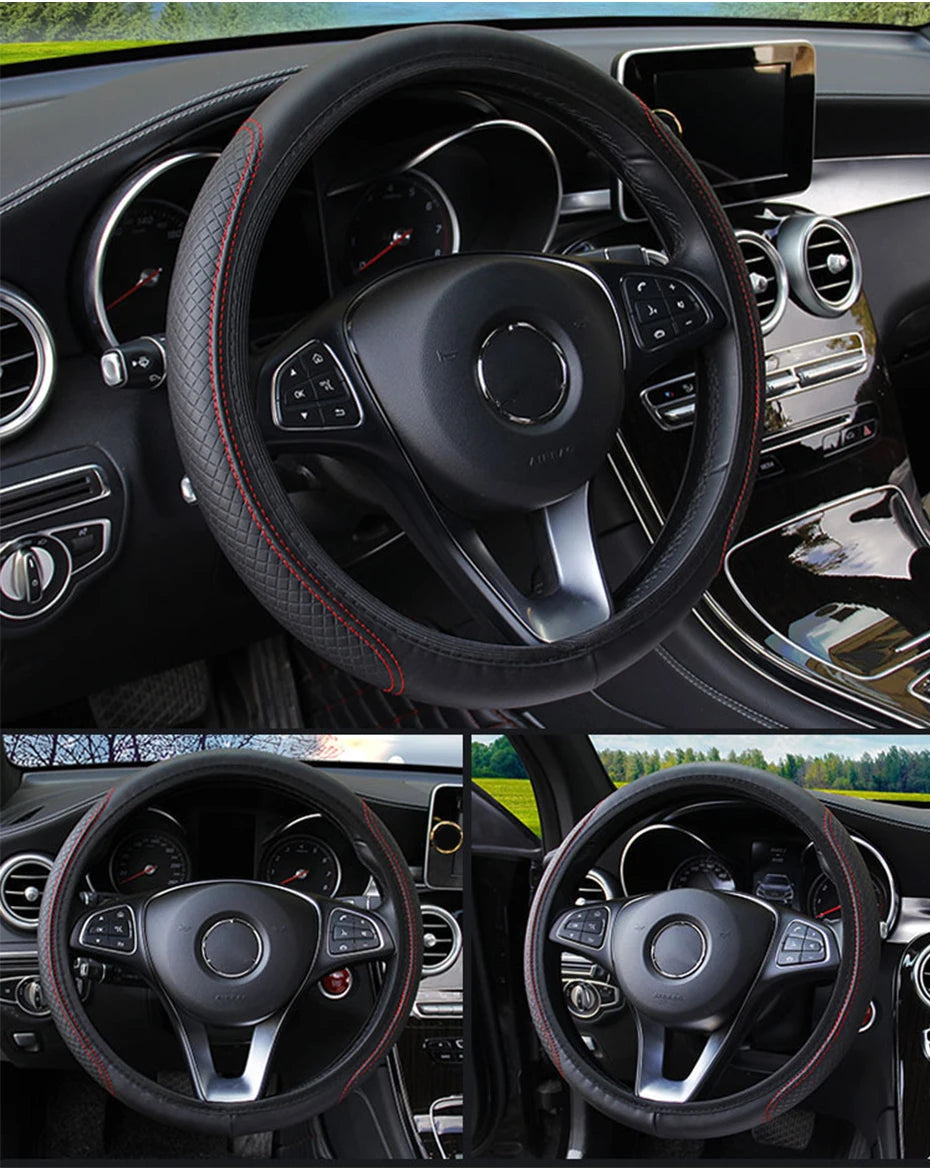 SEAMETAL 37-39CM Steering Wheel Cover Anti Slip Breathable Steering Cover Universal Microfiber Leather Steer Wheel Protector