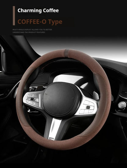 Steering Wheel Cover Suede D Shape Wine Red Four Seasons Breathable Non Slip Sweat Absorbent Comfortable Car Steering Protector