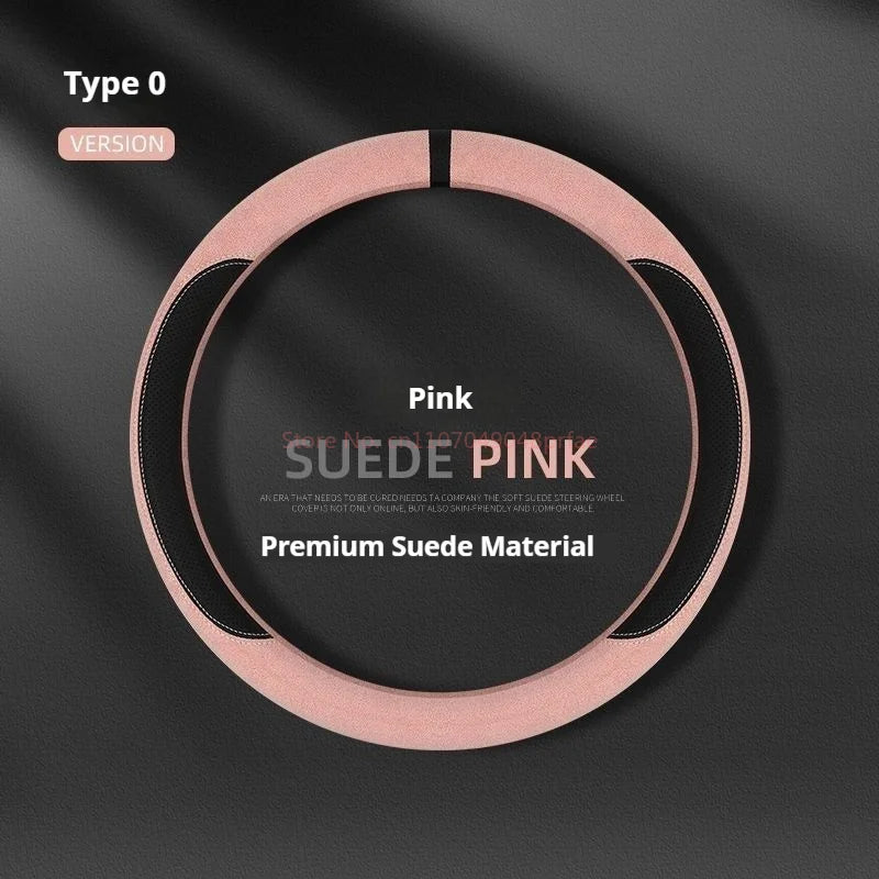 Steering Wheel Cover Suede D Shape Wine Red Four Seasons Breathable Non Slip Sweat Absorbent Comfortable Car Steering Protector