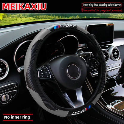 Carbon Fiber Leather Sport Steering Wheel Cover Rimless Universal Fit for 14.5-15 Inch Car Steering Wheels Decorative Accessory