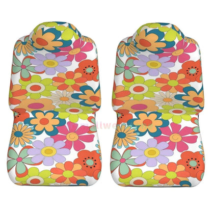Hippie Flowers Car Seat Cover 2PCS Front Car Seat Cover Seat Anti Fouling Protective Cover Cute Car Accessories
