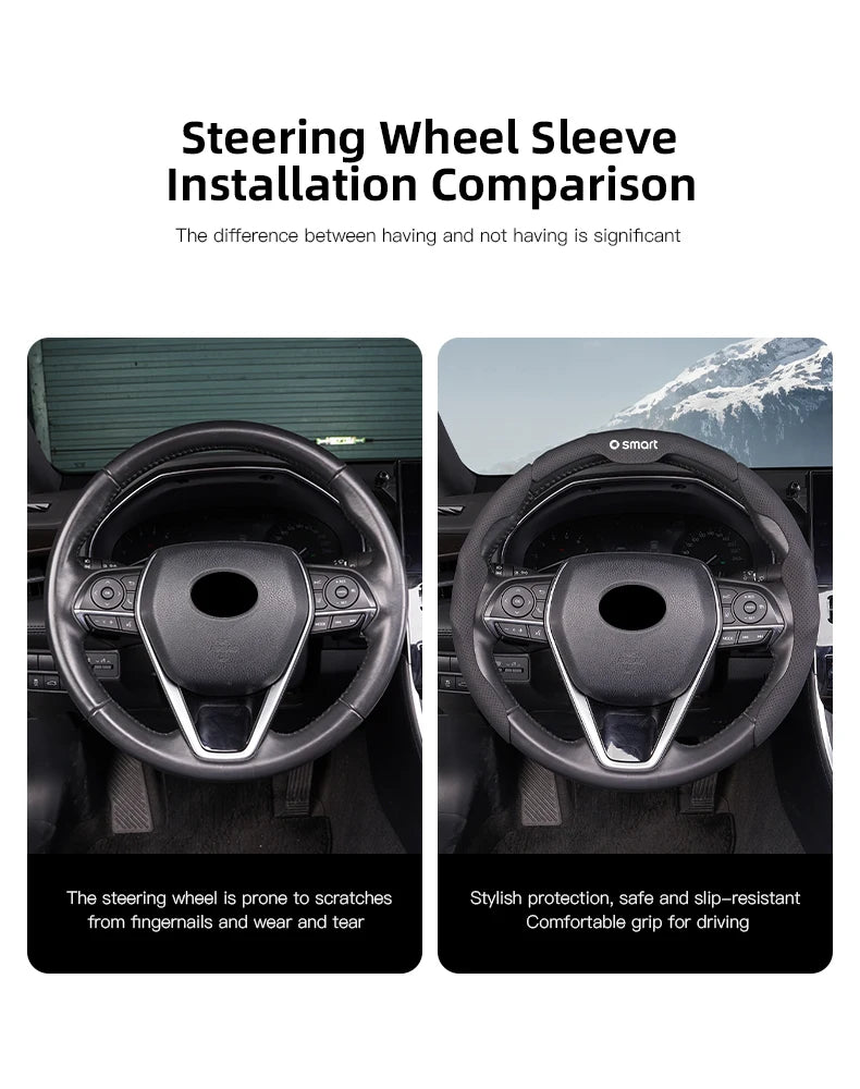 Sporty Steering Wheel Cover Advanced Leather Anti-Slip For Smart EQ Fortwo Forfour 453 451 452 450 454 Roadster Forjeremy