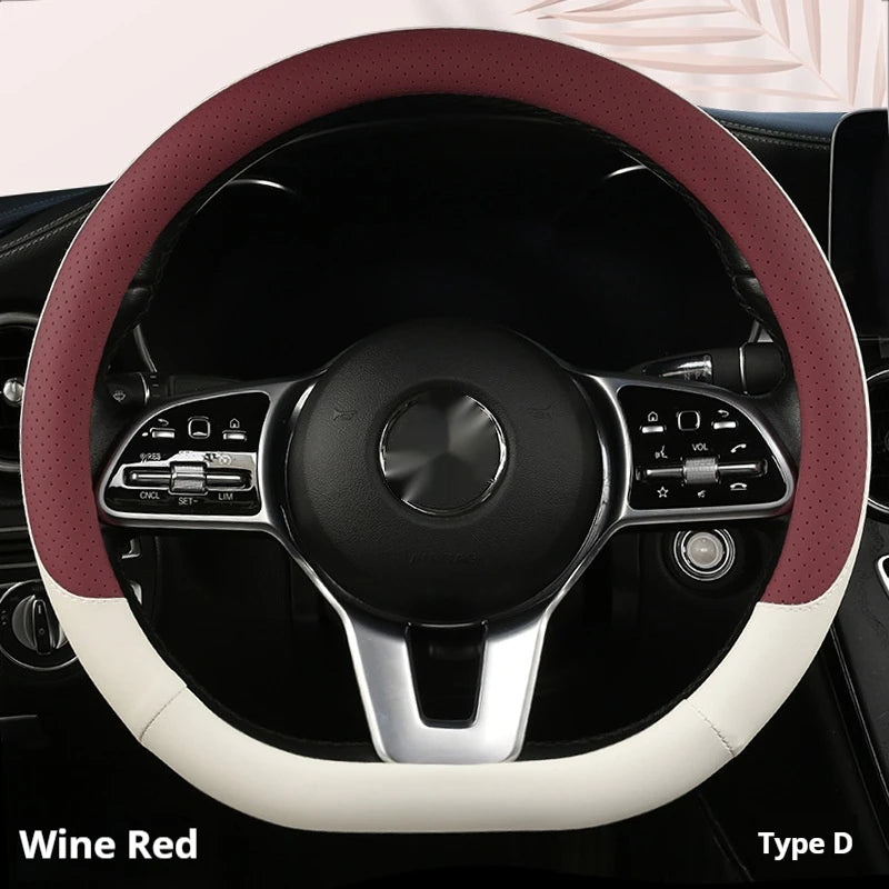 Steering Wheel Cover Breathable Non Slip Nappa Leather All Season Universal For Car Interior Wear Resistant Protective Cover