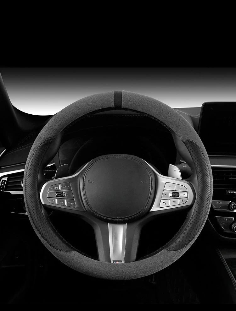 Steering Wheel Cover Suede D Shape Wine Red Four Seasons Breathable Non Slip Sweat Absorbent Comfortable Car Steering Protector
