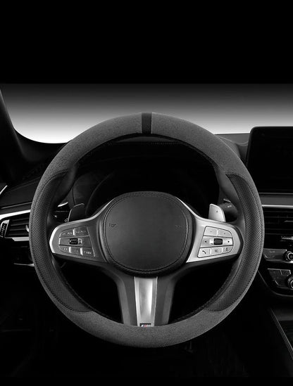 Steering Wheel Cover Suede D Shape Wine Red Four Seasons Breathable Non Slip Sweat Absorbent Comfortable Car Steering Protector