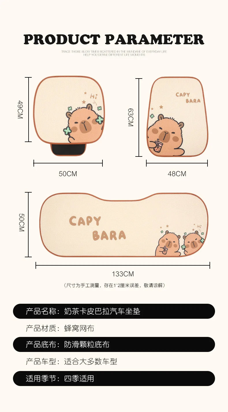 Universal Car Seat Covers Cute Capybara Design Comfortable Breathable Mesh Fabric Four Leaf Clover Pattern for All Seasons