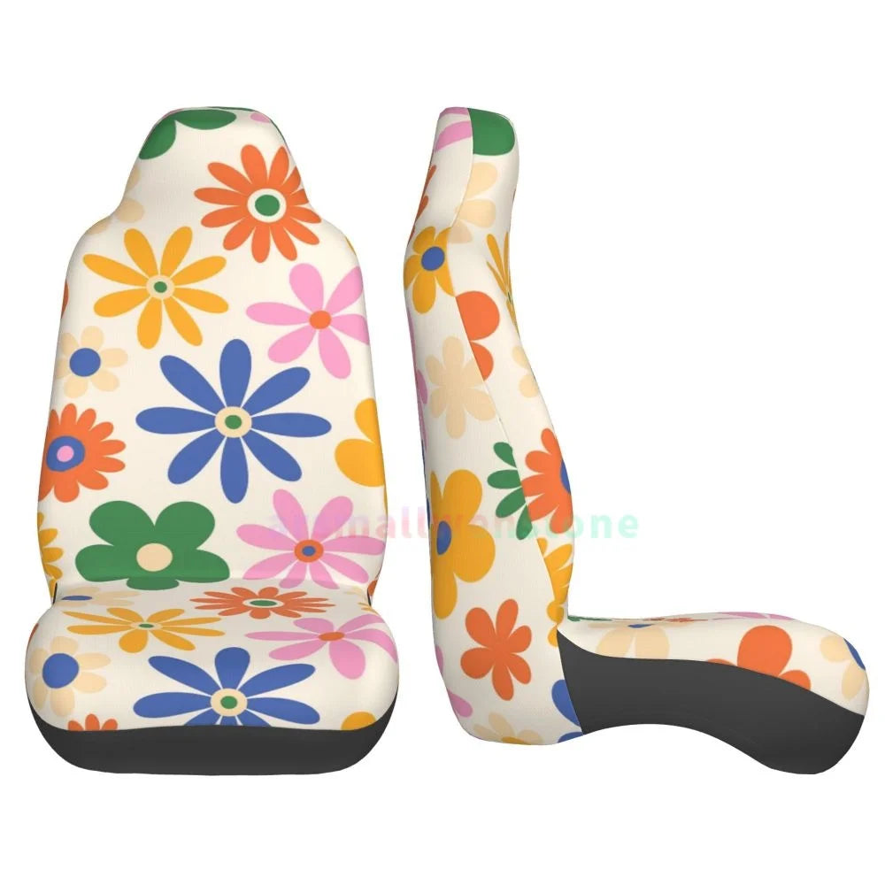 Hippie Flowers Car Seat Cover 2PCS Front Car Seat Cover Seat Anti Fouling Protective Cover Cute Car Accessories