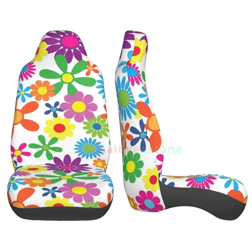 Hippie Flowers Car Seat Cover 2PCS Front Car Seat Cover Seat Anti Fouling Protective Cover Cute Car Accessories