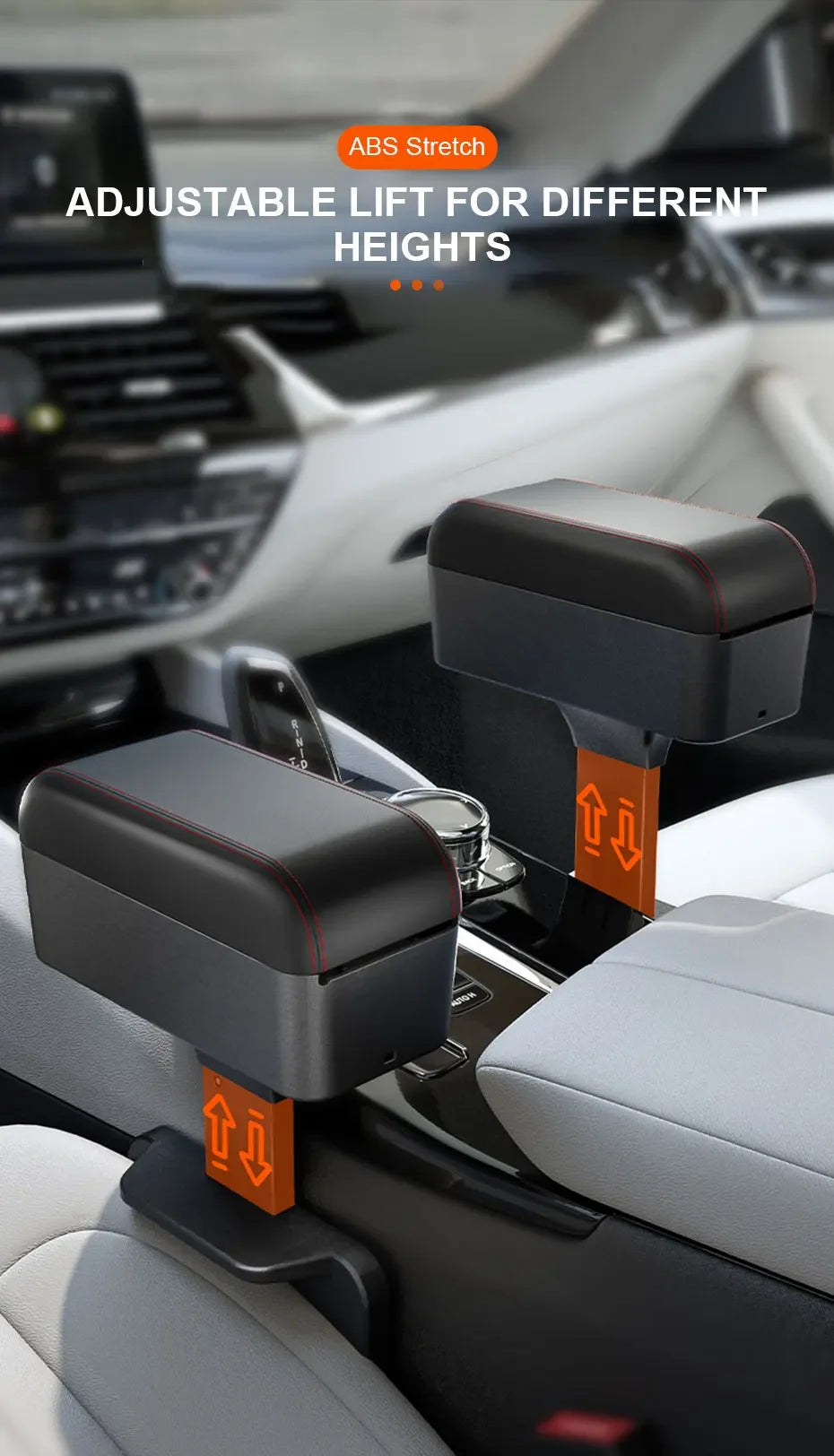 Car Armrest Box Center Console Storage Organizer Liftable Adjustable with Cup Holder Universal Fit Auto Interior Accessories