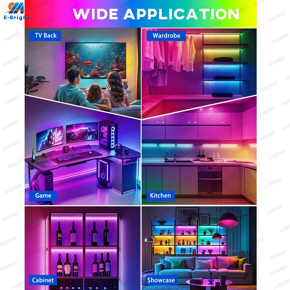 RGB Led Light Strip With APP & Remote Control, Multi-color Music Sync Changing Strip Lights for Cabinets Shelf TV Kitchen