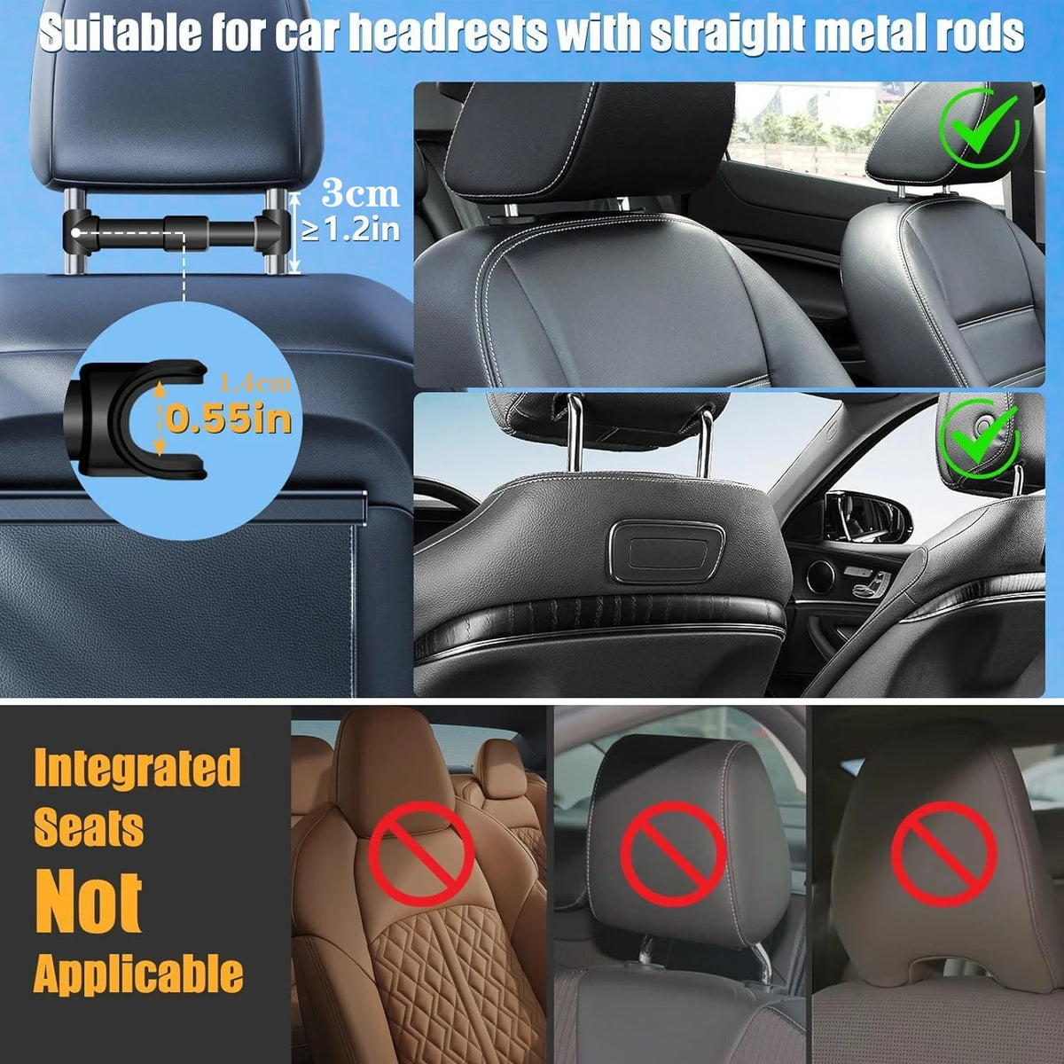 Universal Car Headrest Tablet Mount for IPads, and Cell Phones - Hands-Free Entertainment for Backseat Passengers