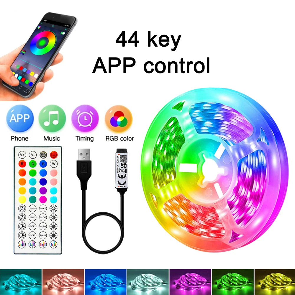 RGB LED Strip Lights with 44-Key Remote Control for Home Bedroom Party Decor TV Backlight Wall Room 1m 3m 5m 10m 20m 30m 40mTape