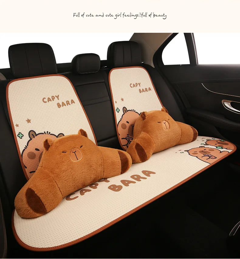 Universal Car Seat Covers Cute Capybara Design Comfortable Breathable Mesh Fabric Four Leaf Clover Pattern for All Seasons