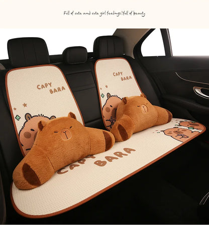 Universal Car Seat Covers Cute Capybara Design Comfortable Breathable Mesh Fabric Four Leaf Clover Pattern for All Seasons