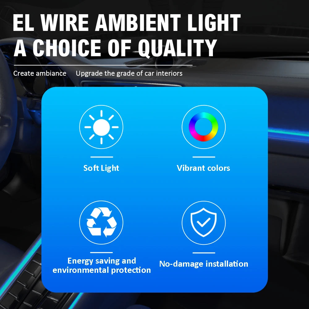 LED Ambient Light Car Interior Strip Light RGB Auto Environment Light APP Control Car Center Console Decoration Accessories