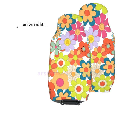 Hippie Flowers Car Seat Cover 2PCS Front Car Seat Cover Seat Anti Fouling Protective Cover Cute Car Accessories