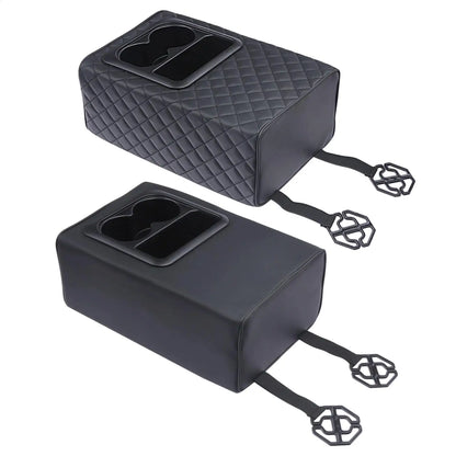 Armrest box booster pad Universal Rear Seat Armrest Console Box with Cup Holders Backseat Center Console with Double Pockets