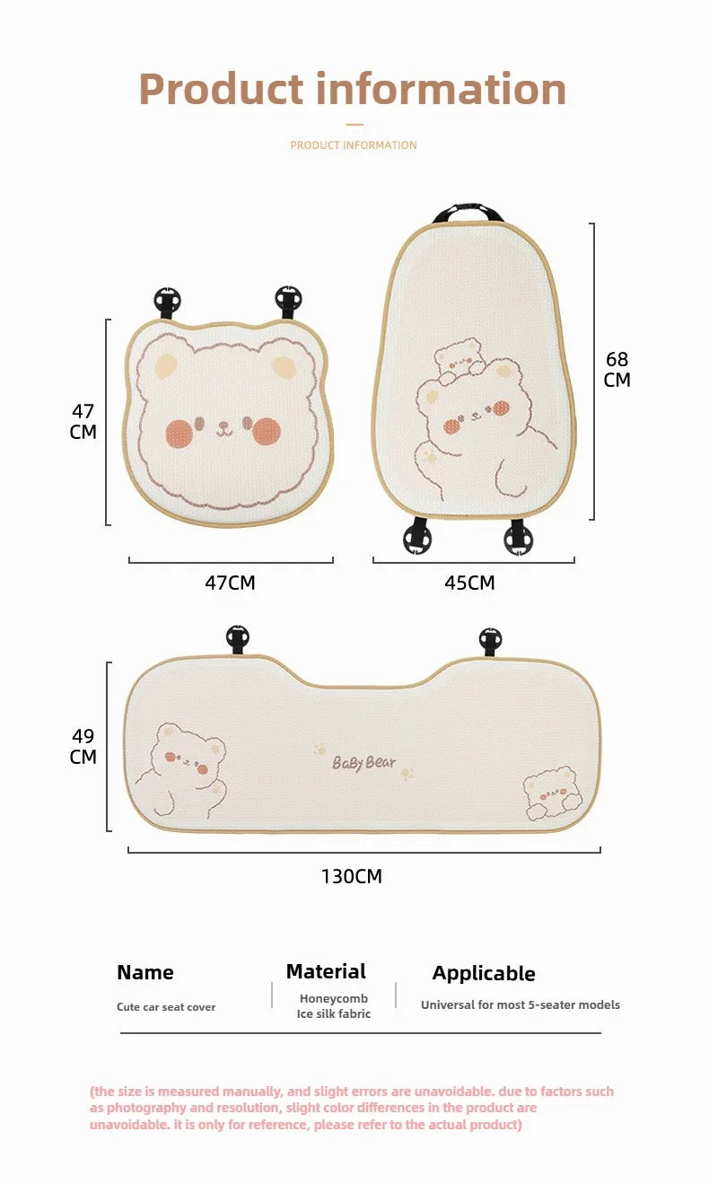 Comfortable Cute Car Seat Covers Ice Silk Cartoon Car Seat Protector Cushion Cute Car Accessories Universal Seat Covers Full Set