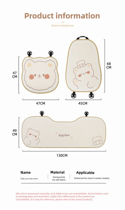 Comfortable Cute Car Seat Covers Ice Silk Cartoon Car Seat Protector Cushion Cute Car Accessories Universal Seat Covers Full Set