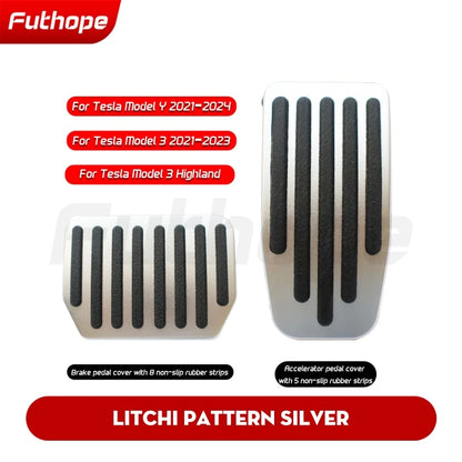Futhope 2021-2024 Car Foot Pedal Pads Covers For Tesla Model 3 Y highland Accessories Litchi Grain Anti Accelerator Brake