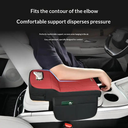 ✔Car Armrest Cushion with Tissue Box & Storage Pocket - Memory Foam Arm Rest Pad for Universal Vehicle Center Console