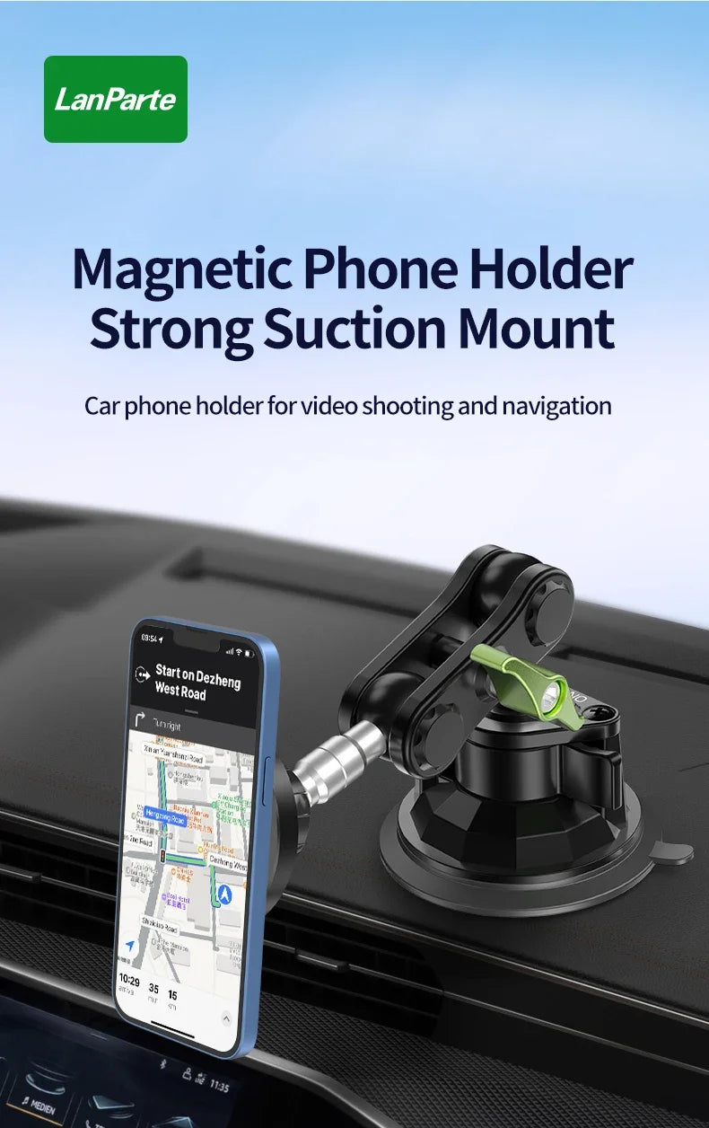 Car Phone Holder Magnetic Mount Strong Sticky Adhesive Suction Cup Dashboard 360 Rotating Anti-Shake for Iphone 16 15 14 13