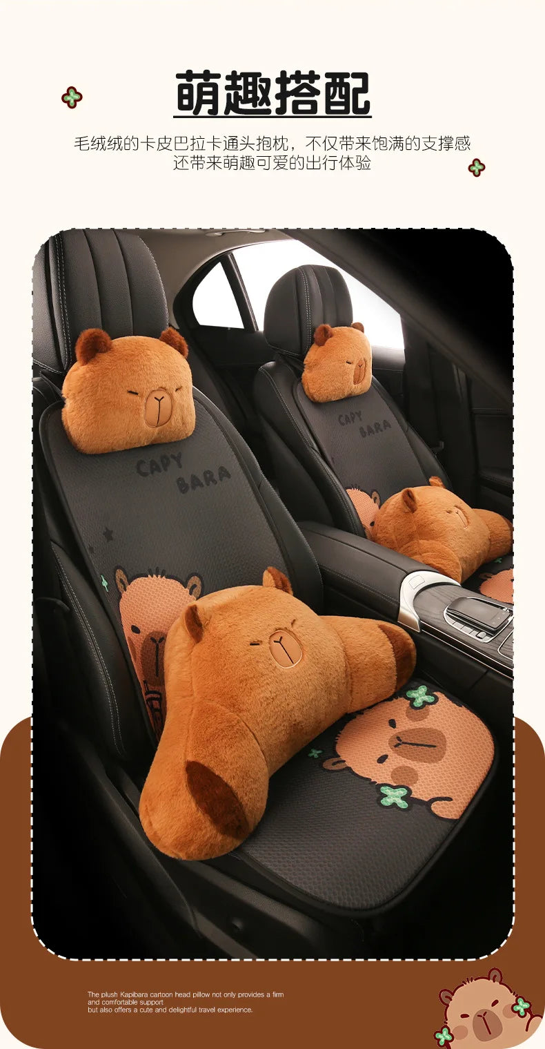 Universal Car Seat Covers Cute Capybara Design Comfortable Breathable Mesh Fabric Four Leaf Clover Pattern for All Seasons