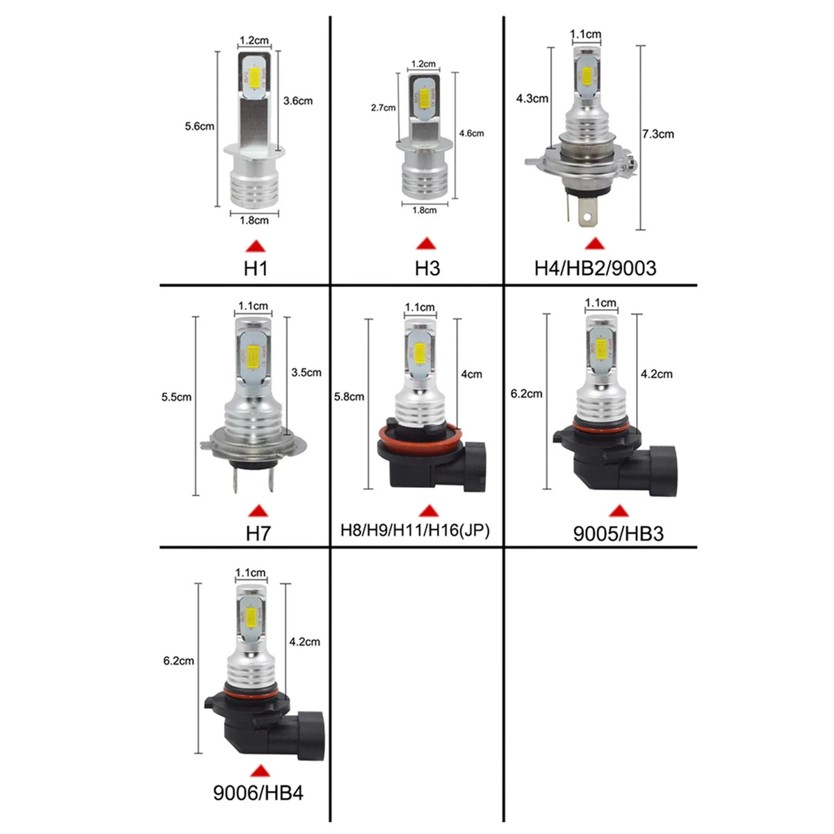 Kit Lâmpada LED H7/H4 4 Peças - Farol Alto/Baixo Branco 6000K, Amarelo 3000K, Azul Gelo 12000K