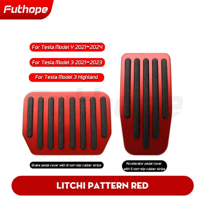Futhope 2021-2024 Car Foot Pedal Pads Covers For Tesla Model 3 Y highland Accessories Litchi Grain Anti Accelerator Brake