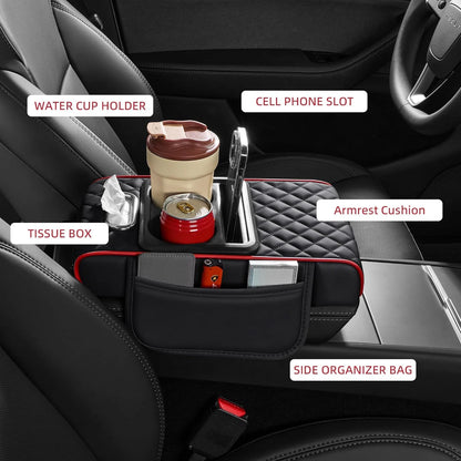 Center Console Organizer with Cup Holder Car Armrest Storage Box Armrest Heightening Cushion Pad for Car Interior Auto Accessory
