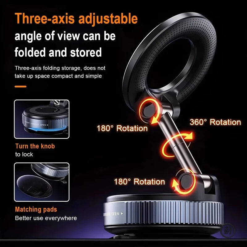 Vacuum Magnetic Car Phone Holder 360 ° Adjustable Suction Cup Holder Magnetic Car Phone Holder Pocket Sized Foldable Car Holder