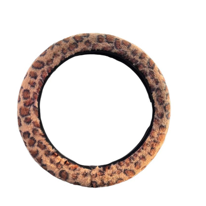 Leopard Steering Wheel Cover Winter Plush Soft Comfortable Fur Steering Wheel Cover 38cm Universal Car Steering Wheel Cover