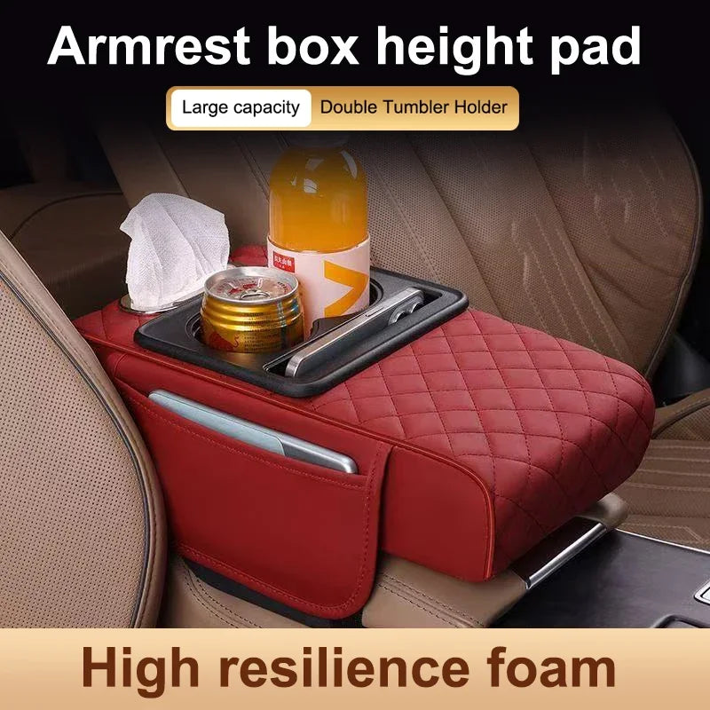 Portable Center Console Armrest Cushion Leather With Cup Holder Tissue Box Car Armrest Pillow Multifunctional Parts & Accessorie