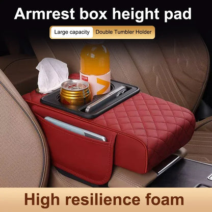 Portable Center Console Armrest Cushion Leather With Cup Holder Tissue Box Car Armrest Pillow Multifunctional Parts & Accessorie