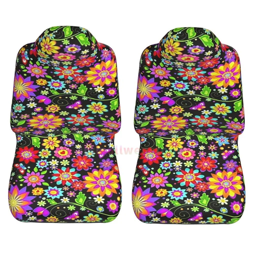 Hippie Flowers Car Seat Cover 2PCS Front Car Seat Cover Seat Anti Fouling Protective Cover Cute Car Accessories