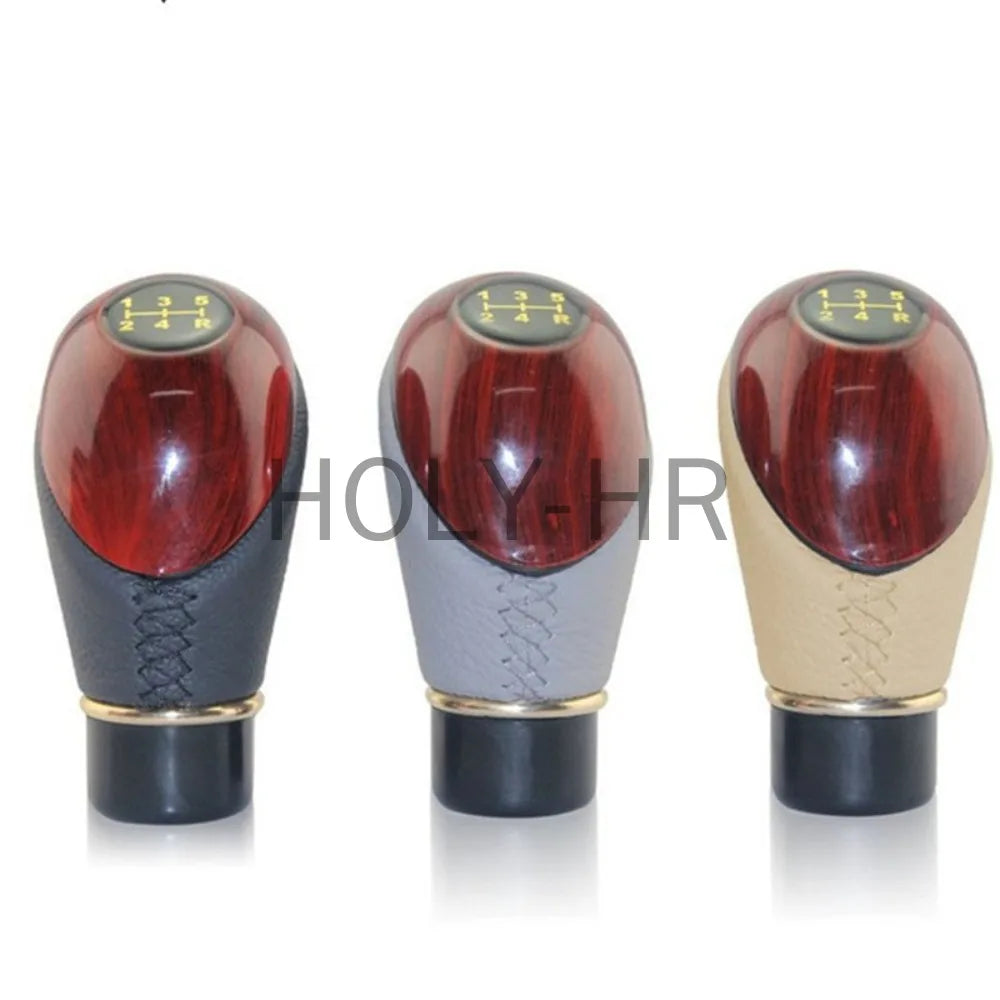 Universal shift knob, 5-speed lever, manual shift knob, car interior made of wood PU leather for cars and trucks