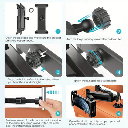 Universal Car Headrest Tablet Mount for IPads, and Cell Phones - Hands-Free Entertainment for Backseat Passengers