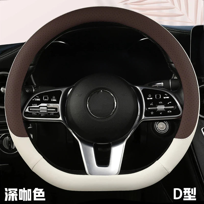 Steering Wheel Cover Breathable Non Slip Nappa Leather All Season Universal For Car Interior Wear Resistant Protective Cover