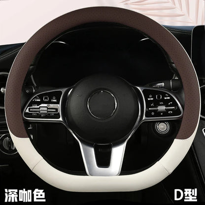 Steering Wheel Cover Breathable Non Slip Nappa Leather All Season Universal For Car Interior Wear Resistant Protective Cover
