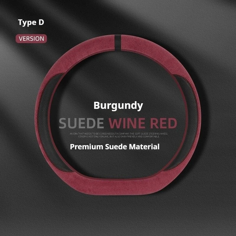 Steering Wheel Cover Suede D Shape Wine Red Four Seasons Breathable Non Slip Sweat Absorbent Comfortable Car Steering Protector
