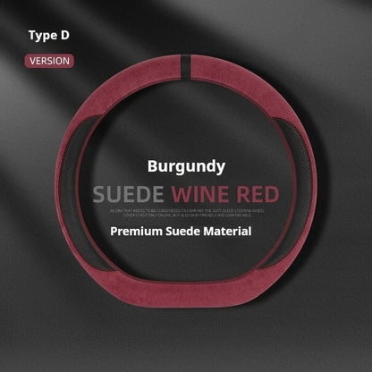 Steering Wheel Cover Suede D Shape Wine Red Four Seasons Breathable Non Slip Sweat Absorbent Comfortable Car Steering Protector